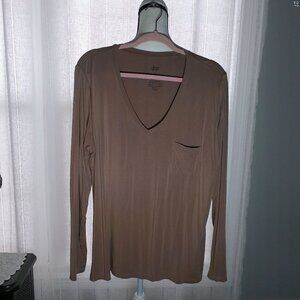 JAMMIE SESSION Long Sleeve V-Neck Viscose From Bamboo Tan Tunic XL
